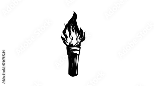 burning torch vector illustration, black and white silhouette
