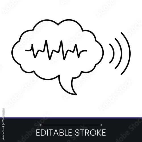 Voice recognition sound wave in speech bubble icon.