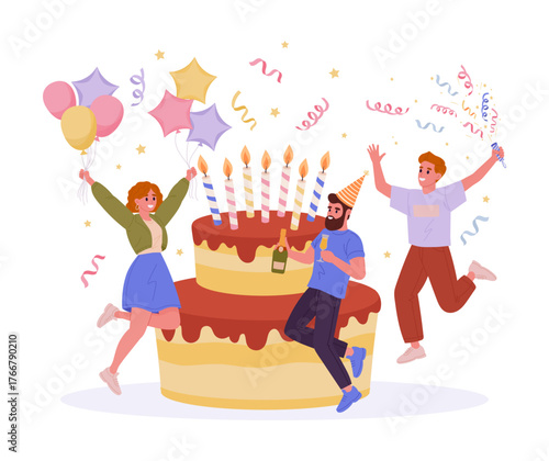 Happy Birthday Celebration with Cake and Confetti