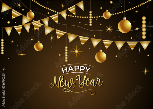 Happy New Year festive gold decorations background