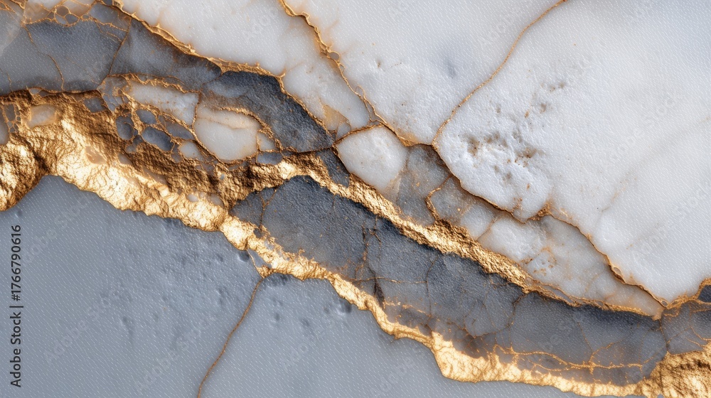 Fototapeta premium Macro image of elegant white marble with subtle golden veins for interior design. Natural decorative pattern background.