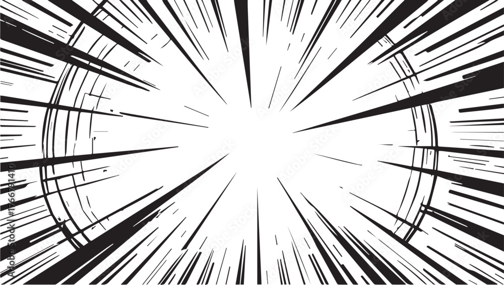 Naklejka premium Cartoon radial frame. Manga comic strip and action anime motion graphic asset, burst effect, speed and velocity graphic elements. Vector isolated set. Fast and power movements for magazine