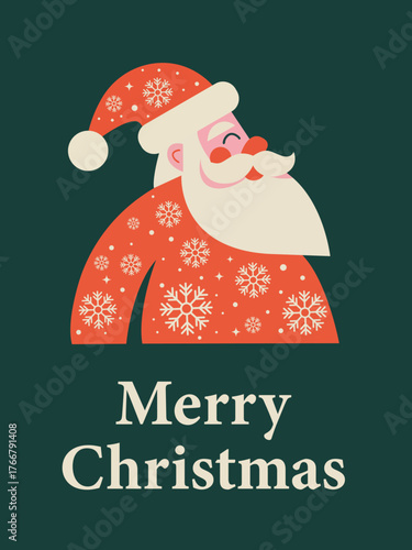 Santa claus merry christmas greeting card. Merry christmas lettering. Vector stock