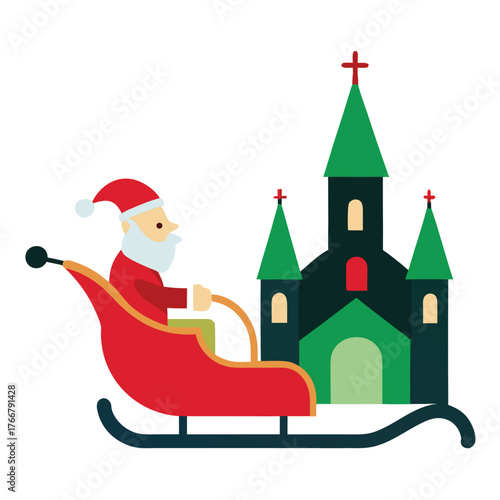 Wallpaper Mural Santa Sleigh Flying Over Church Silhouette Vector Icon for Christmas Celebration, Holiday, and Festive Designs Torontodigital.ca