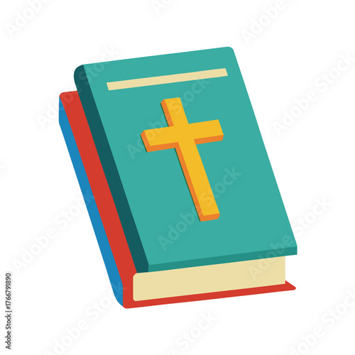 Holy Bible flat vector, colorful cover with religious cross