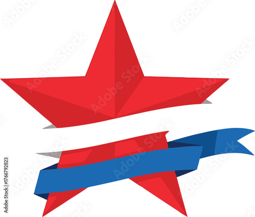 Vector art of red star with white and blue ribbon, symbol of the soviet union era