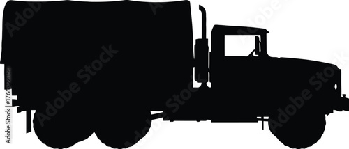 Vector art of silhouette of a military truck on a green screen for compositing work