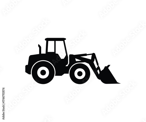 Vector loader tractor silhouette on clean background