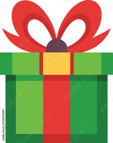 Colorful Gift Box Vector Icon with Red and Green Ribbon for Holiday, Celebration, and Festive Design Concepts