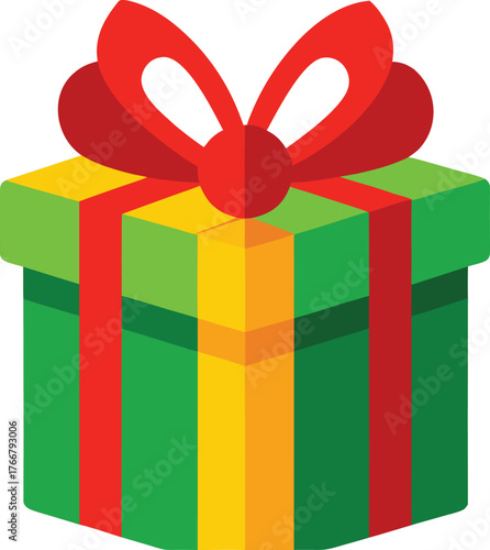 Colorful Gift Box Vector Icon with Red and Green Ribbon for Holiday, Celebration, and Festive Design Concepts