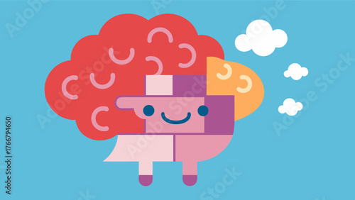 A brain doing a puzzle with positive affirmation pieces representing the impact of positive thinking on cognitive function.. Vector illustration