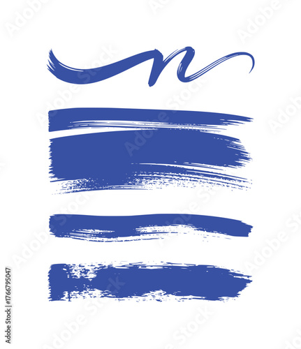 Collection of Blue Brush Strokes and Swirls on White Background