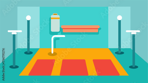 A bathroom with bright nonslip mats and strategically p grab bars making it a safer space for older adults.. Vector illustration