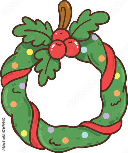 Christmas wreath cartoon doodle hand drawn