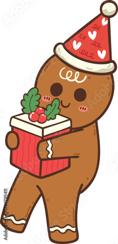 Gingerbread christmas cookie illustration cartoon hand drawn