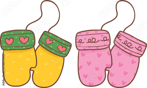 Christmas glove cartoon doodle hand drawn