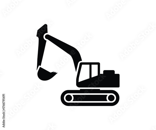 Black hydraulic excavator on tracks silhouette