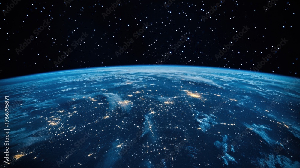 Fototapeta premium Awe-inspiring night view of Earth with city lights from space