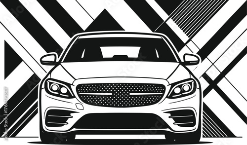 Vector Outline Illustration of a Modern Luxury Sedan Car - Black and White Line Art for Adult Coloring Book