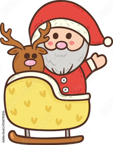 santa claus with reindeer cartoon doodle hand drawn