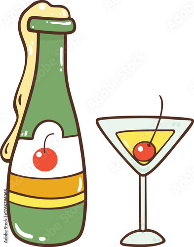 Champagne celebration cartoon doodle hand drawn