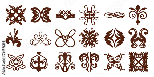 Collection of Decorative Brown Ornate Flourishes and Swirls