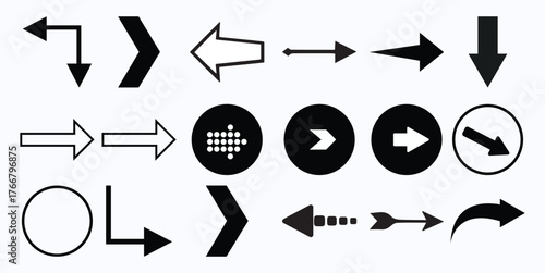 Collection of Diverse Arrow Icons and Symbols on a White Background