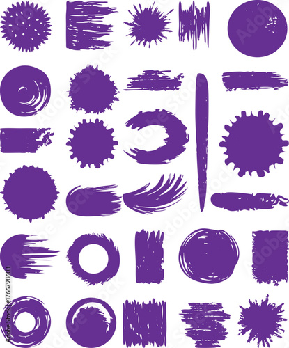 A colorful set of vector watercolor grunge frame design elements and hand-drawn paint splash blot illustrations with texture pattern is available in this art collection