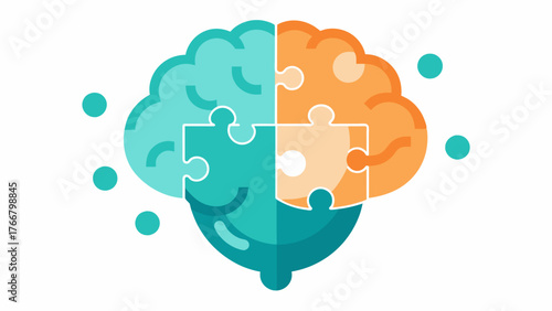 A brain with puzzle pieces tered around it symbolizing the process of memory retrieval and how playing memory games can help put those pieces back together.. Vector illustration