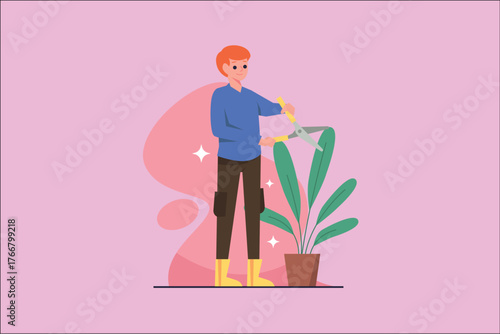 Man Watering Indoor Plant
