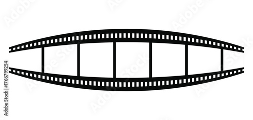 Photographic film in retro style, Film strip icon used for videography elements, cinema reel. Trendy editable camera roll effect design. Curved film strip. 