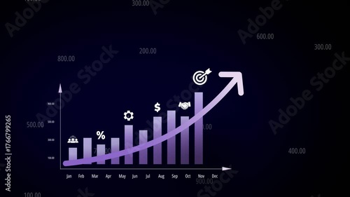 Investing for financial growth concept. Increase in income and wages, financial growth, improvement of economy, profitability of investment portfolio. yearly business growth target successfully graph.