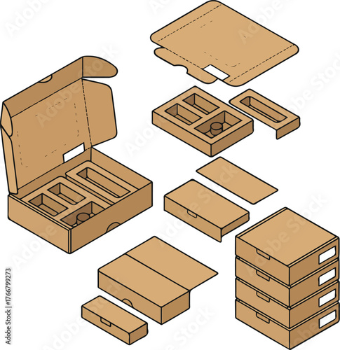 Modular Subscription Box Mockup with Exploded Isometric View
