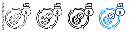 Cash Flow Icon Different Style Outline Collection Set.