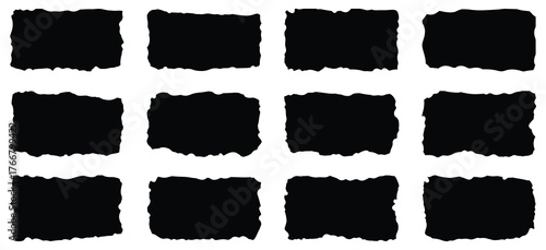 Jagged rectangle. Set of Paper torn, jagged edge rectangle shape. Rough edge rectangle frame. Rectangle torn paper shape. Headline, calligraphy border, isolated on white background.