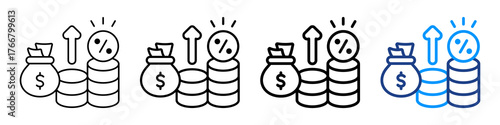 Interest Rate Icon Different Style Outline Collection Set.