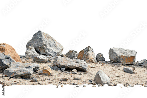 Rocky Terrain With Large Boulders. Natural Landscape And Geology Concept Isolated On Transparent Background