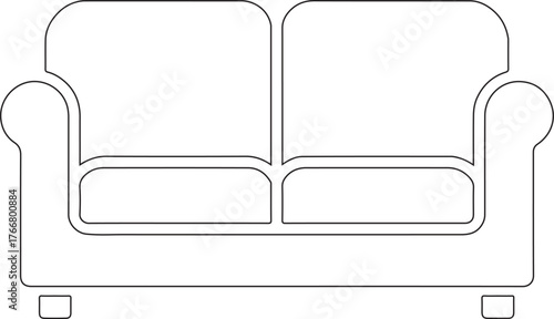 sofa outline drawing. Two-Seater Sofa Outline. Minimalist line art illustration of a couch for home decor and living room concepts. Editable stroke vector illustration of sofa outline