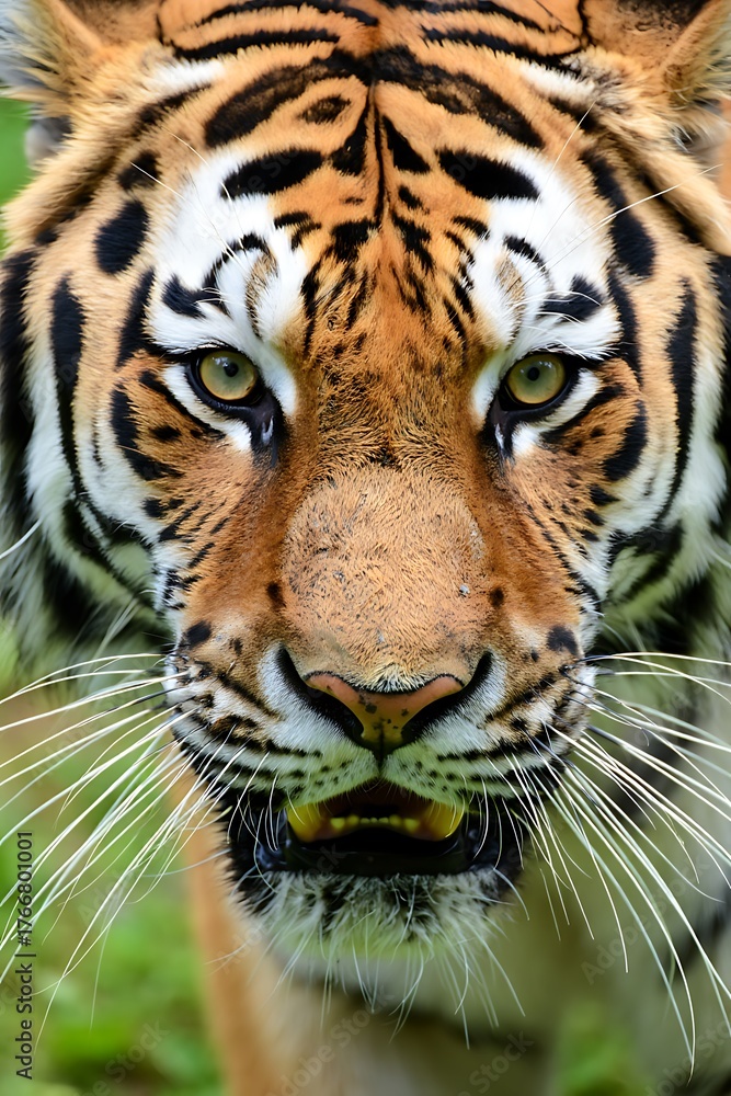 Obraz premium Close up portrait of a majestic bengal tiger with intense green eyes