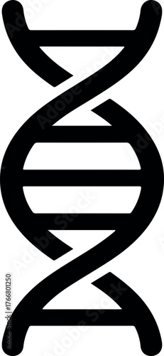 Stylized black and white graphic representation of a dna double helix structure