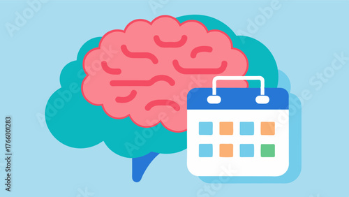 A brain with a cluttered and disorganized calendar representing the effects of poor memory and the need for a personalized memory calendar.. Vector illustration