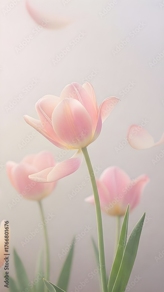Fototapeta premium pink tulips on a white background