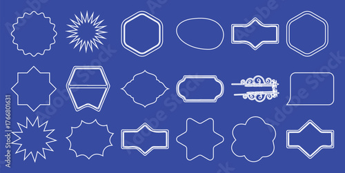 Collection of White Decorative Frames and Shapes on a Blue Background
