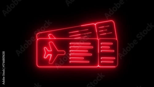 Travel icon for web design. Business icon. Motion graphics. Animated hand selecting flight tickets from a digital travel booking interface. Glowing neon passport icon animation on black background 