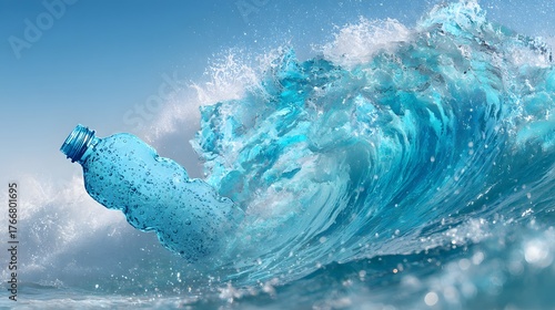 Wallpaper Mural Plastic bottle pollution in the ocean wave representing environmental crisis Torontodigital.ca