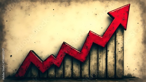 Graph showing upward trend in business growth with red bars against textured background
