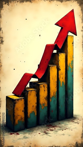 Graph showing upward trend in business growth with red bars against textured background