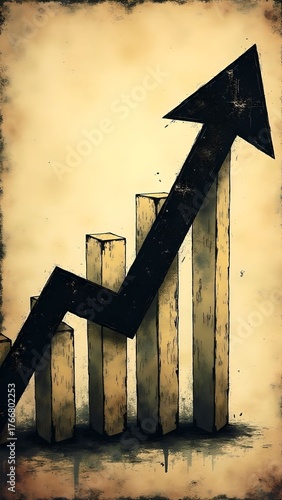 Graph showing upward trend in business growth with red bars against textured background