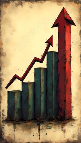 Graph showing upward trend in business growth with red bars against textured background