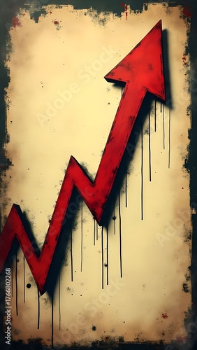 Graph showing upward trend in business growth with red bars against textured background